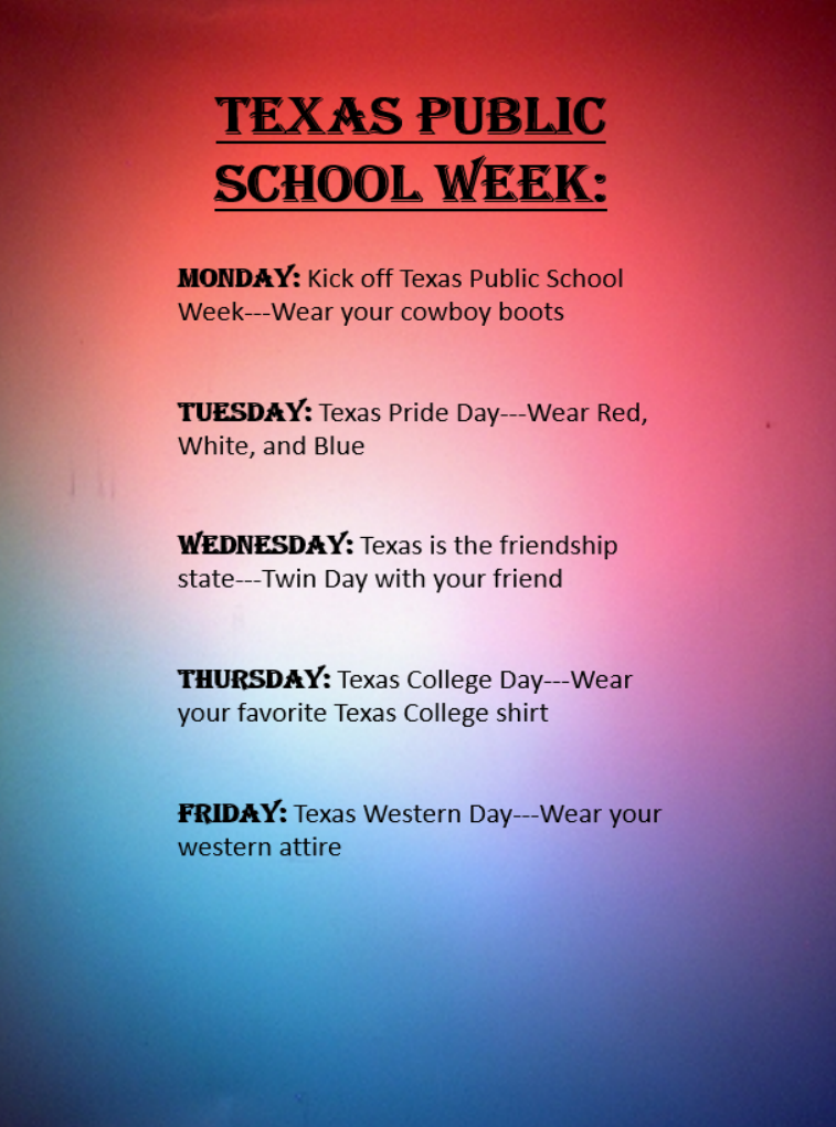 Texas Public Schools Week JH Dress Up Days - FEB 27 - March 3